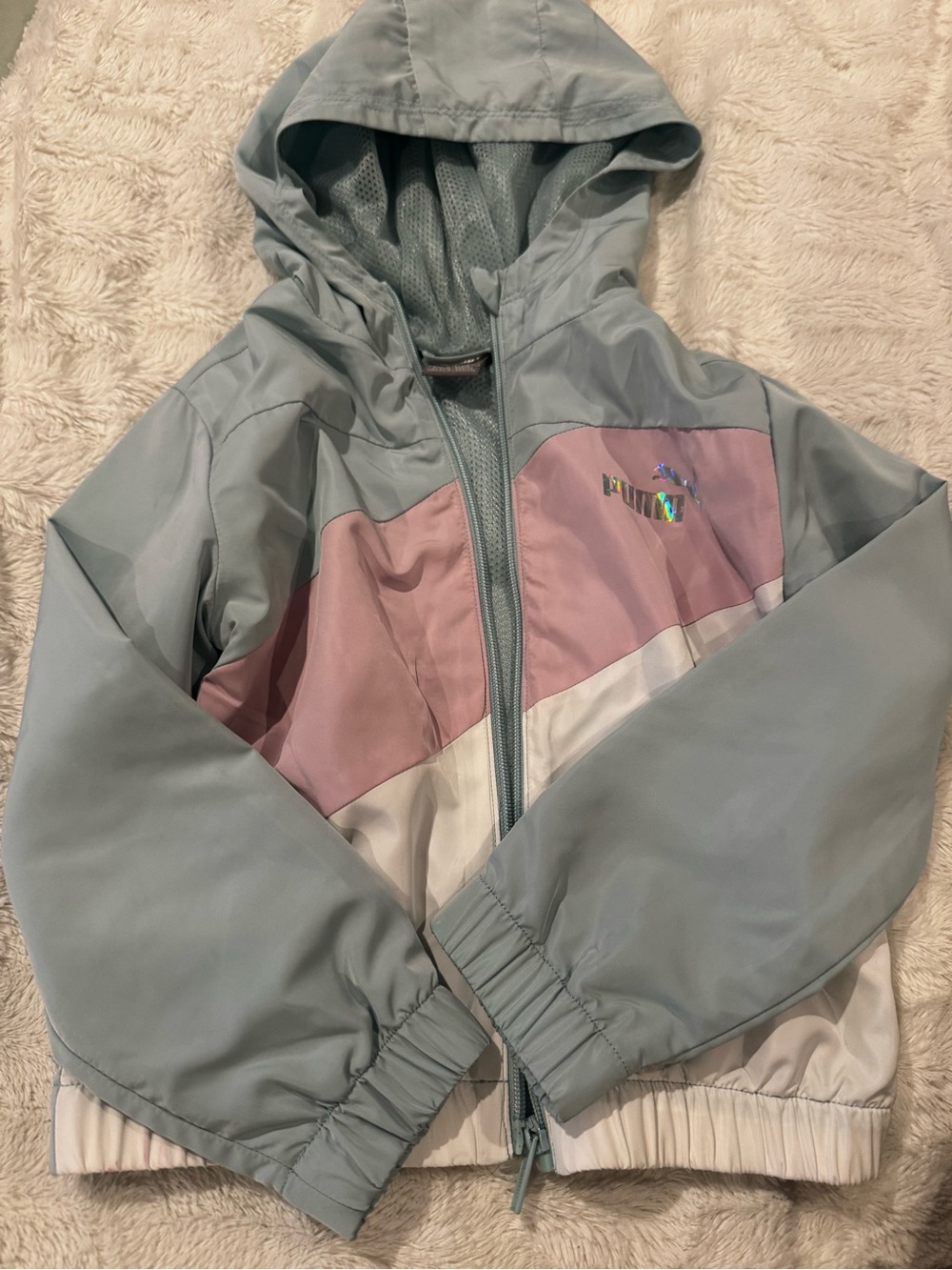 Kids Hooded Windbreaker Jacket - Light Blue & Pink With Shorts